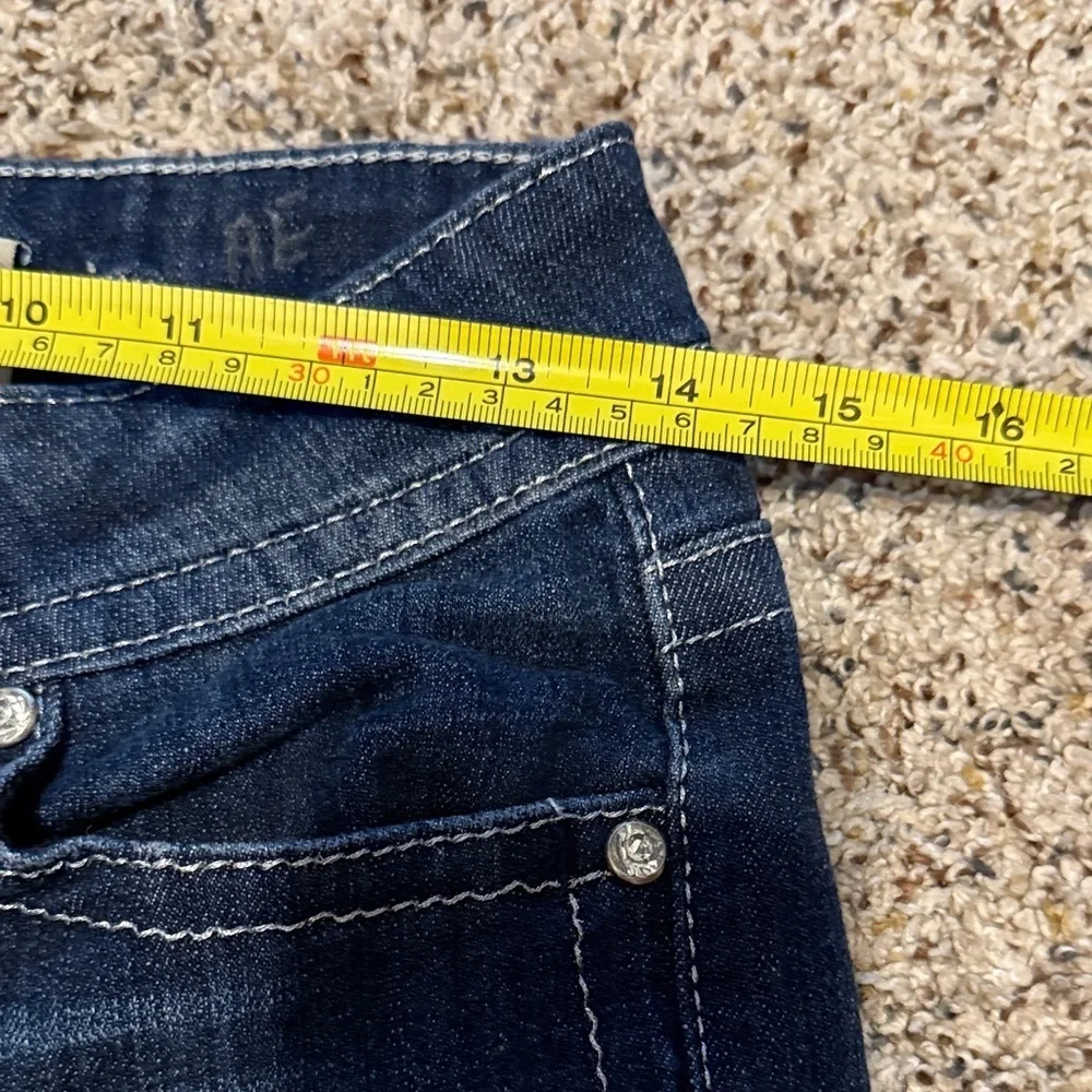 Women’s Zipper Bootcut Jeans Size 9 Rhinestone Embroidered Pockets Stretch Denim